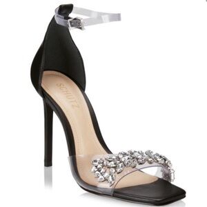 Schutz Shary Vinyl Crystal-Embellished High-Heel Sandals 7.5
